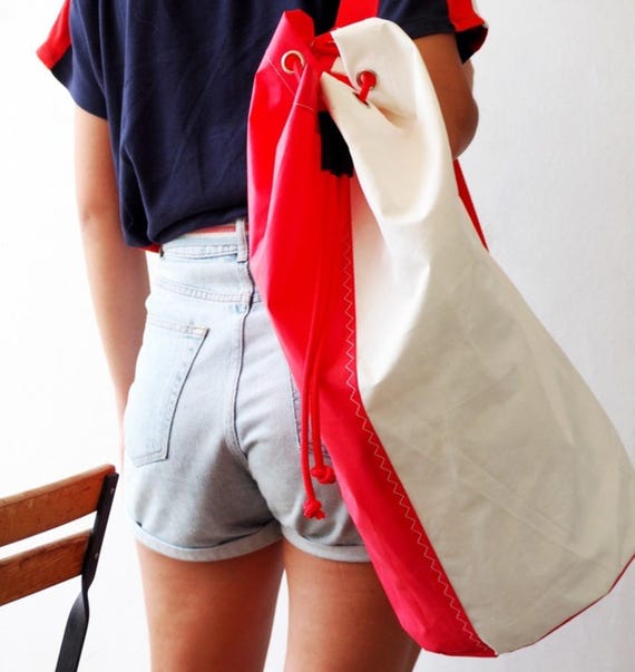 Recycled Sailcloth Backpack: Upcycled Rucksack Sail Bag, Back Pack Sailbag, Duffle Bag, Nautical Shoulder 33L