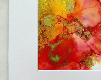 RAINBOW FIRE, Fluid Painting, Alcohol Ink Painting, Abstract Painting, Abstract Art, Abstract Art, Matted Painting, Home & Office Decor