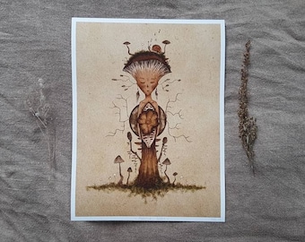 Ayahuasca cacao ceremony painting print • shamanic drum medicine night mushroom forest spirit art print hahnemühle paper • ink watercolor