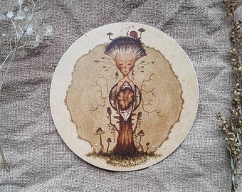 Sticker Ayahuasca cacao ceremony painting • shamanic drum medicine night mushroom forest spirit art print hahnemühle paper • ink watercolor