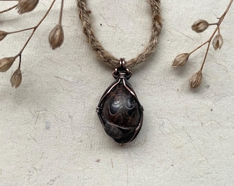 Handmade Copper Wire Wrapped Ammonite Fossil Pendant Necklace