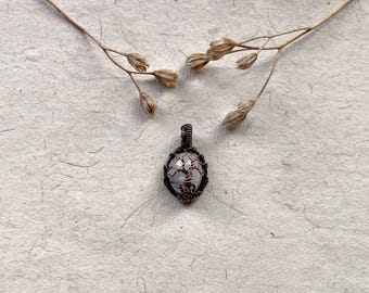 Tiny Tree of Life Moonstone Pendant, Oxidized Copper Talisman