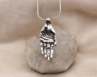 Hand pendant pure sterling silver healing stone somatic jewelry for body workers and artists giving and receiving