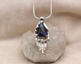 Australian Opal hand pendant pure sterling silver healing stone somatic jewelry for body workers and artists giving and receiving