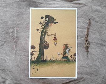 Forest wanderer mushroom illustration • elves witch elder • fine art print hahnemühle paper • ink watercolor • peaceful childs book painting
