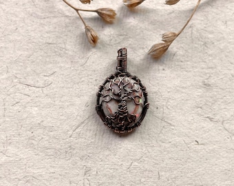 Tree of Life Mexican Matrix Opal Pendant, Wire Wrapped Copper Talisman