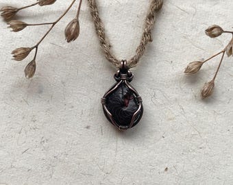 Raw Fossil Necklace, Pure Copper Wire Wrapped Pendant, Handmade