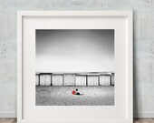 Photographic Art Print, Minimalist Fine Art Photography, quot Red Ball quot , Young child with ball sitting on the beach of Knokke Zoute, Wall Art