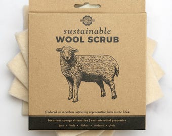 Wool Scrub Sponge Loofah for Body, Dishes or Surface Cleaning | Anti Microbial & Eco Friendly | Qty 1 | Made in USA