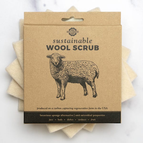Wool Scrub Sponge Loofah for Body, Dishes or Surface Cleaning | Anti Microbial & Eco Friendly | Qty 1 | Made in USA