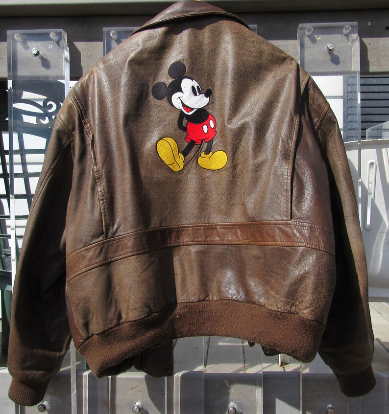 Disney Mickey Mouse Leather Er Jacket Military Style Like New Size Large Rare Rn 34167