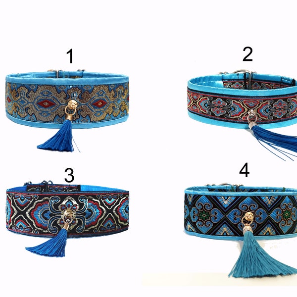 Dog Collar Satin blue, width 5 cm, length 30-40, 35-45, 40-50 cm for Saluki, Galgo, Ibizan, Pharaoh, Sloughi, Afghan, Borzoi, Azawakh