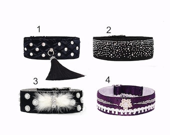 Collier pour chien en velours satiné pour lévrier largeur 5 cm, longueur 30-40, 35-45 cm