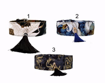 Dog Collar Cotton Heron and Dragon, width 5 cm length 30-40, 35-45 cm for Saluki, Greyhound, Galgo, Ibizan, Pharaoh, Sloughi, Afghan, Borzoi