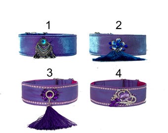 Collier pour chien bleu-violet irisé brillant, rose-violet, largeur 5 cm, longueur 30-40, 35-45 cm pour lévrier