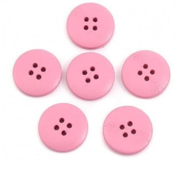 15 wooden buttons 20 mm (0.8 inch) round pink