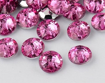 20 rhinestone buttons 10 mm pink silver acrylic