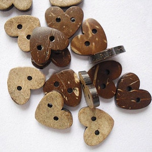 15 heart buttons coconut 15 mm (0.6 inch) brown