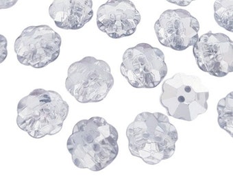 20 rhinestone buttons 13 mm (0.51 inch) flowers colorless transparent silver acrylic