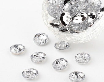 15 bottoni in strass da 13 mm (0,5 pollici) rotondi incolore/trasparenti, acrilico color argento