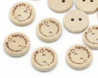 20 wooden buttons 15 mm (0.6 inch) round natural motif: Handmade