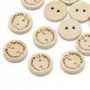 20 wooden buttons 15 mm (0.6 inch) round natural motif: handmade