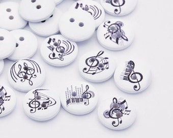 20 wooden buttons 15 mm (0.6 inch) with notes white black