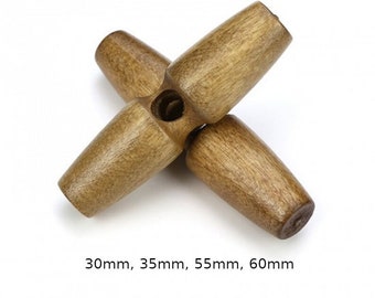 8 XL Holz-Knöpfe 30 mm, 35 mm, 55 mm, 60 mm, lang Holz braun