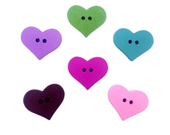 50 boutons coeur mix 16 x 20 mm bois coloré