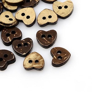 18 heart buttons coconut 10 mm (0.4 inch) brown