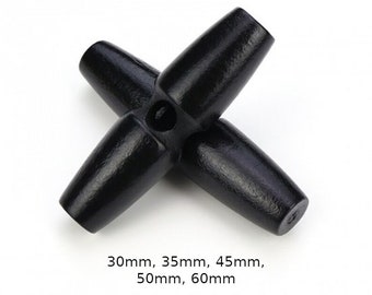 8 boutons en bois XL 30 mm, 35 mm, 45 mm, 50 mm, 60 mm, bois noir long