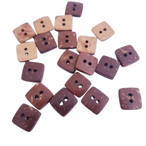20 bottoni in cocco quadrati marroni da 10 x 10 mm (0,4 pollici).