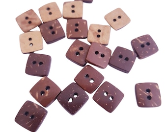 20 coconut buttons 10 x 10 mm (0.4 inch) square brown