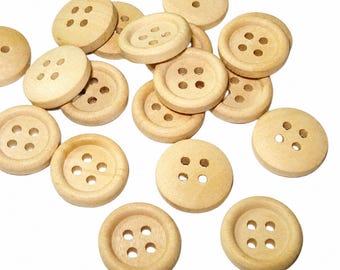 20 wood buttons 0,5 inch round nature