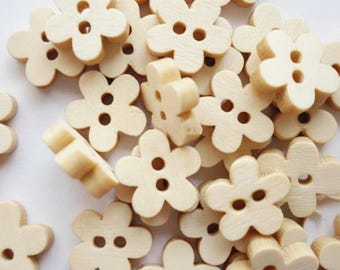 20 flower buttons 11 mm (0.43 inch) wood natural color