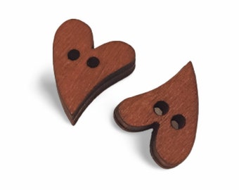 20 boutons coeur 20 mm (0,8 pouces), bois marron