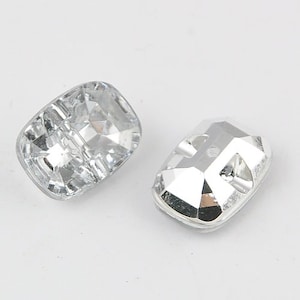8 bottoni strass 30 x 21 mm quadrati con angoli arrotondati in acrilico trasparente incolore argento