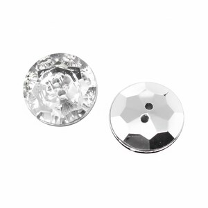 8 Strass-Knöpfe 25 mm (1 inch) rund farblos / transparent, silberfarben Acryl