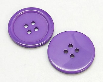 15 * Boutons 25 mm ronds violets en résine