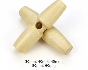 8 boutons en bois XL 30 mm, 40 mm, 45 mm, 50 mm, 60 mm, bois naturel long