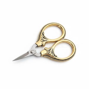 Piccole forbici da cucito in acciaio inossidabile, color oro antico / forbici artigianali / 4,2 x 6 cm