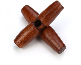 8 boutons en bois XL de 30 mm de long en bois rouge-brun