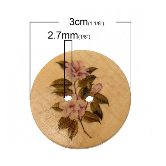 50 Stück Runde Holzknöpfe, 30 Mm, Bunt Mit Blumenmuster – 4-Loch, Für Nähen, Basteln & Deko