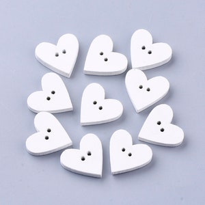 24 heart buttons 19 mm (0.75 inch) wood spray painted white