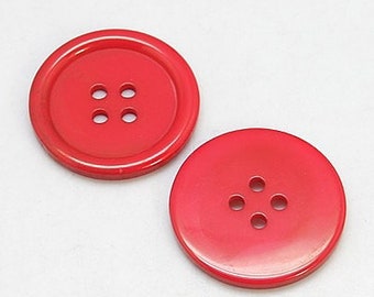 15 * Boutons 25 mm ronds en résine rouge