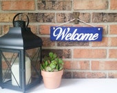 Welcome sign Porch decor Blue Welcome sign