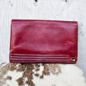 Ted Lapidus Geldbörse - Burgund Leder Handtasche - 60er - 70er Jahre - Leder Clutch - Ted Lapidus Paris Leder Geldbörse - Burgunder Leder Clutch
