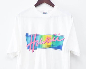Vtg Hawaii Souvenir Tshirt - XL - Vintage Hawaii - Rivaltees - 80s Hawaii - 90s - Single Stitch - Neon - Tropical Surf Style - Spring Break