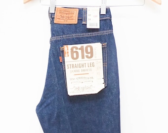 NOS Black Levis 619 - Tag Size 32 x 34 - NWT Levi Strauss Denim - Straight Leg Jeans - Vintage Blue Orange Tab Jeans - Zip Fly