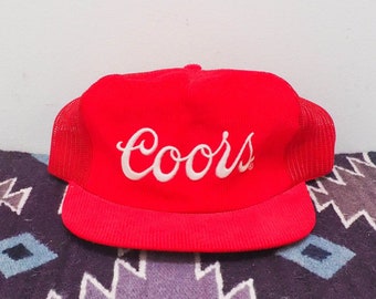 Gorra Coors vintage de pana roja - Gorra de camionero vintage con la marca de cerveza - Gorra de béisbol vintage de pana con cierre ajustable - Gorra de camionero de talla única para adulto